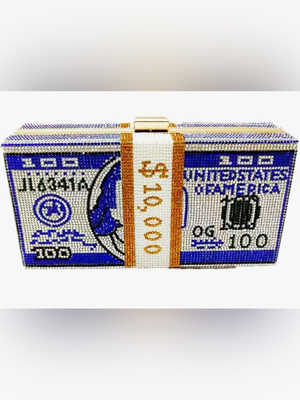 Rhinestone clutch bag Beaded Money Roll Clutch in Blue, White & Gold $10000